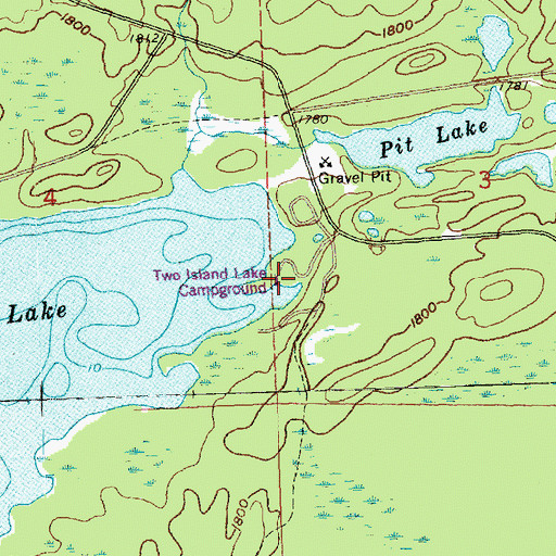 Topographic Map of Two Island Lake Campground, MN