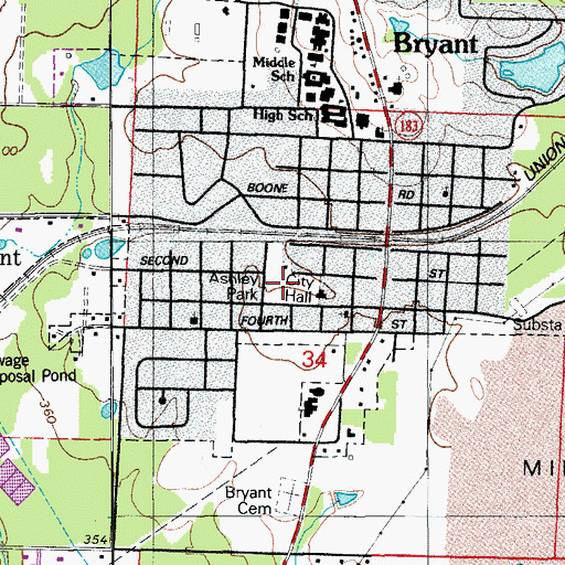 Topographic Map of Ashley Park, AR