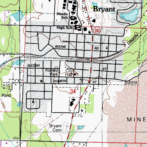 Topographic Map of Bryant City Hall, AR