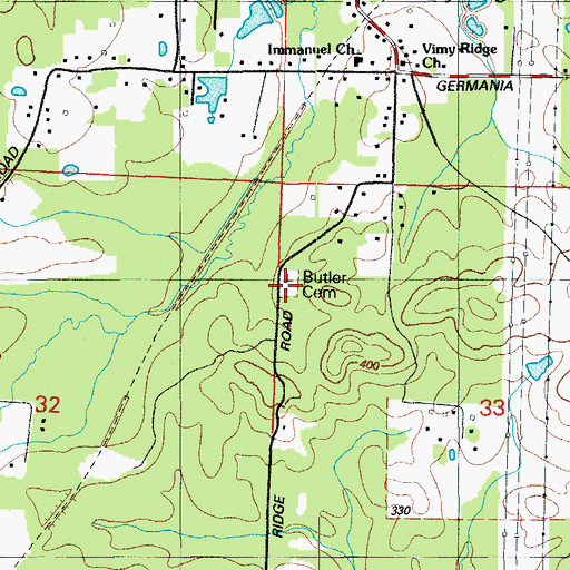 Topographic Map of Butler Cemetery, AR
