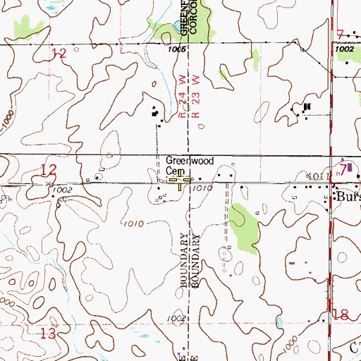 Topographic Map of Greenwood Cemetery, MN