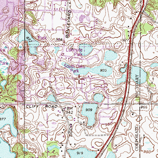 Topographic Map of South Oaks Park, MN