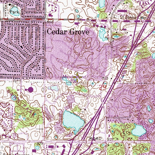 Topographic Map of Meadowland Park, MN