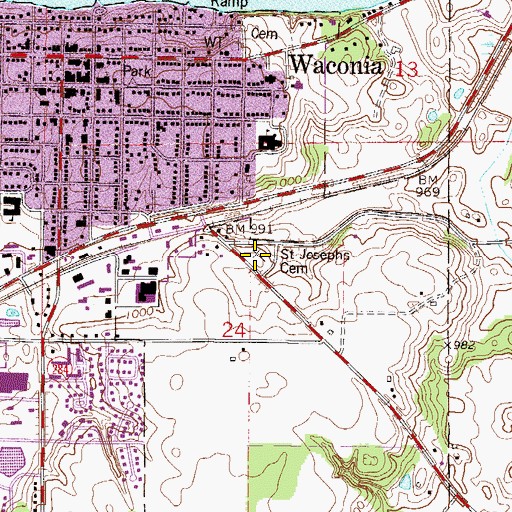 Topographic Map of Saint Josephs Cemetery, MN