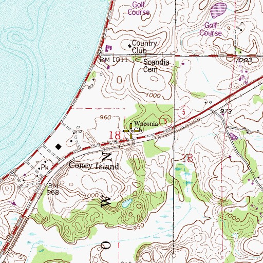 Topographic Map of Waconia Church, MN
