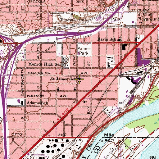 Topographic Map of Saint James School, MN