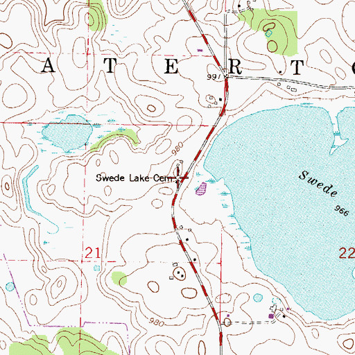Topographic Map of Swede Lake Cemetery, MN
