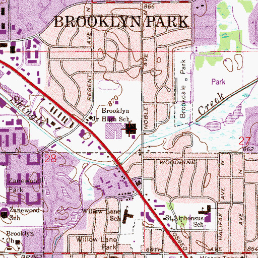 Topographic Map of Brooklyn Junior High School, MN