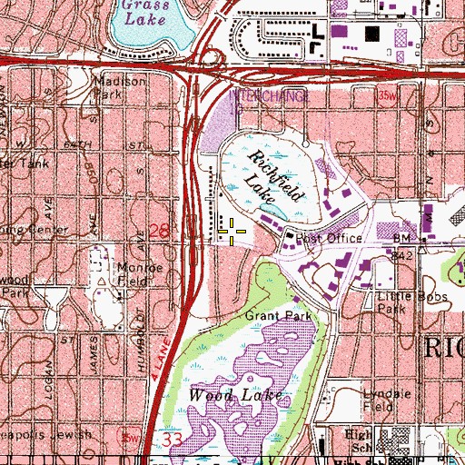 Topographic Map of Wood Lake School (historical), MN