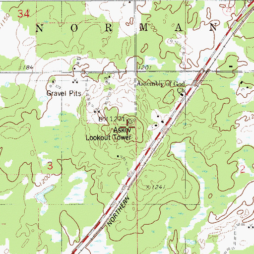 Topographic Map of Askov Lookout Tower, MN