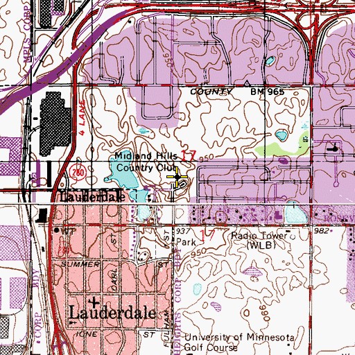 Topographic Map of Midland Hills Country Club, MN