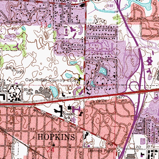 Topographic Map of Oak Ridge Country Club, MN