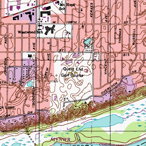 Topographic Map of Dwan Golf Club, MN