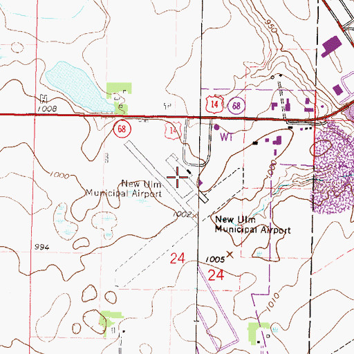 Topographic Map of New Ulm Municipal Airport, MN