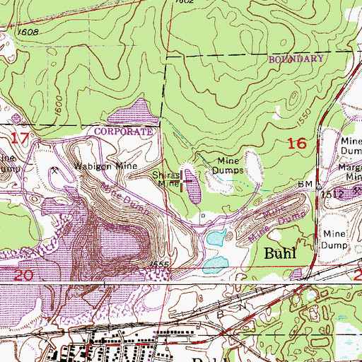 Topographic Map of Shiras Mine, MN