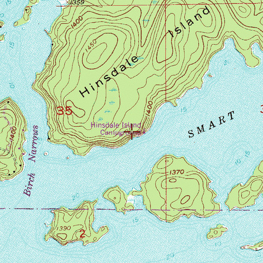 Topographic Map of Hinsdale Island Campground, MN