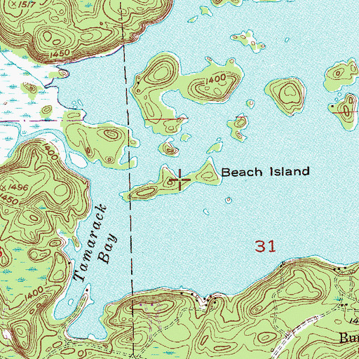 Topographic Map of Beach Island, MN
