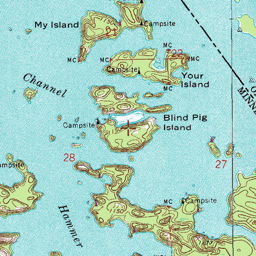 Topographic Map of Blind Pig Island, MN