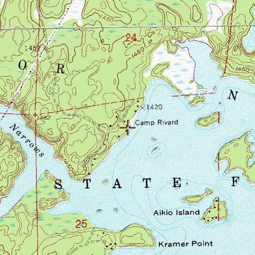 Topographic Map of Camp Rivard, MN