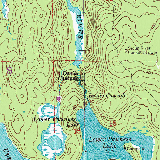 Topographic Map of Devils Cascade, MN