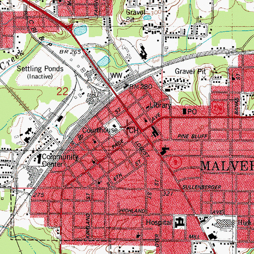 Topographic Map of Malvern City Hall, AR