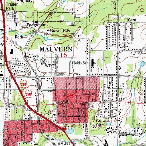 Topographic Map of North Malvern Fire Station, AR