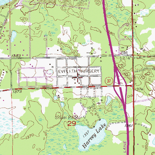 Topographic Map of Eveleth Nursery, MN