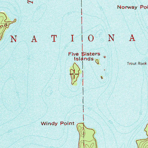 Topographic Map of Five Sisters Islands, MN