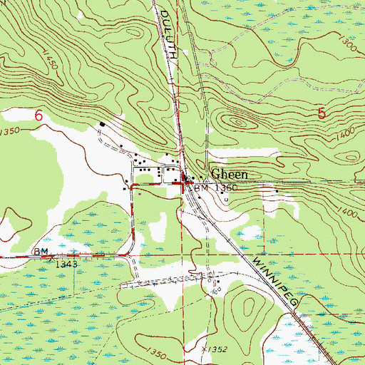Topographic Map of Gheen, MN