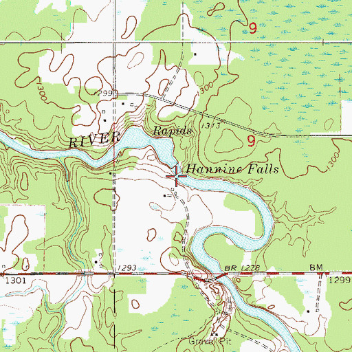 Topographic Map of Hannine Falls, MN