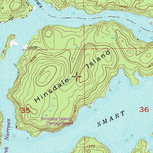Topographic Map of Hinsdale Island, MN