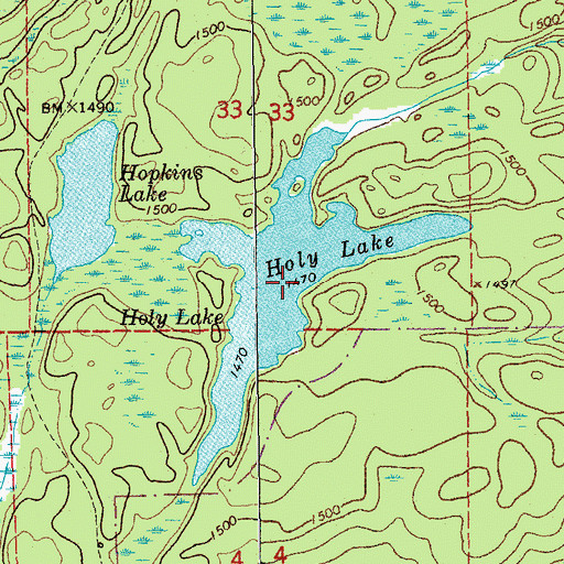 Topographic Map of Holy Lake, MN