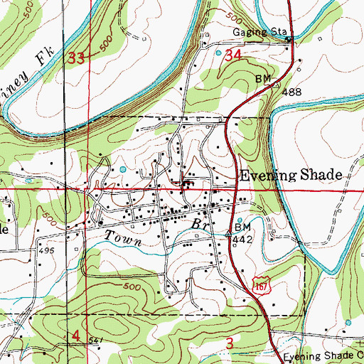 Topographic Map of Evening Shade High School, AR