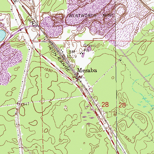 Topographic Map of Mesaba, MN