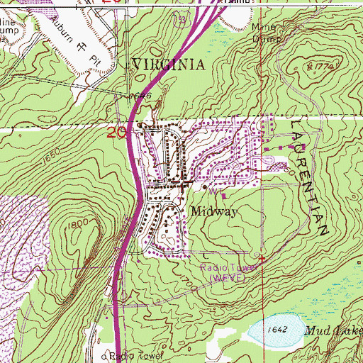 Topographic Map of Midway, MN