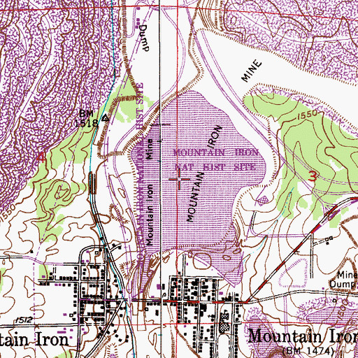 Topographic Map of Mountain Iron Mine, MN