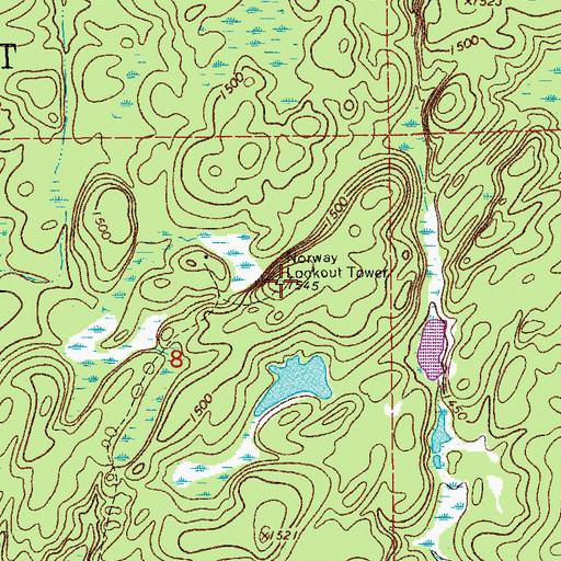 Topographic Map of Norway Lookout Tower, MN