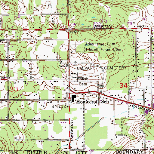 Topographic Map of Polish Cemetery, MN