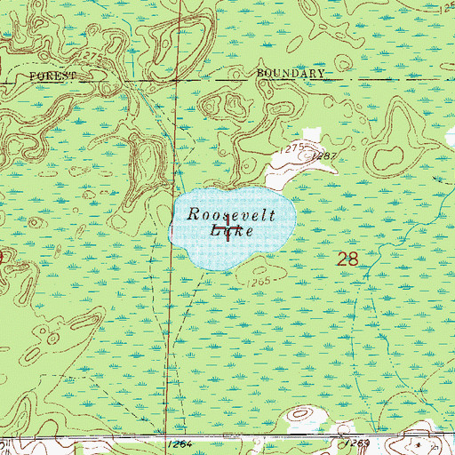 Topographic Map of Roosevelt Lake, MN