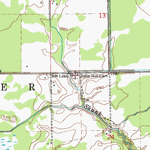 Topographic Map of Rose Hill Cemetery, MN