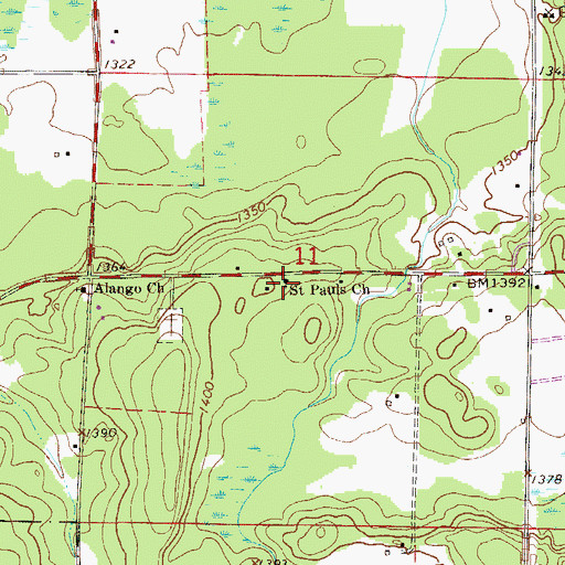 Topographic Map of Saint Pauls Church, MN