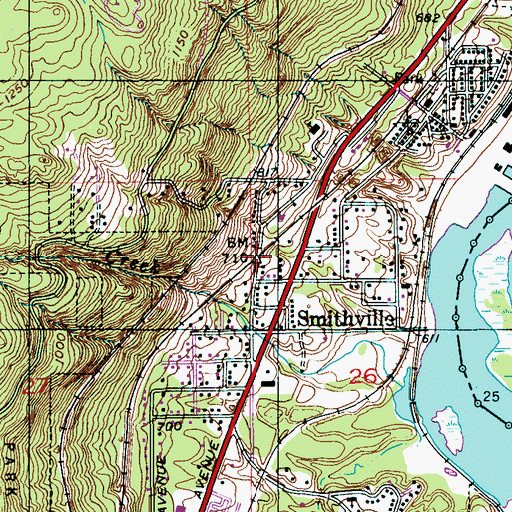 Topographic Map of Smithville, MN