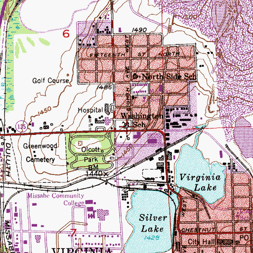 Topographic Map of Washington School, MN