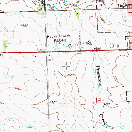 Topographic Map of KLOH-AM (Pipestone), MN