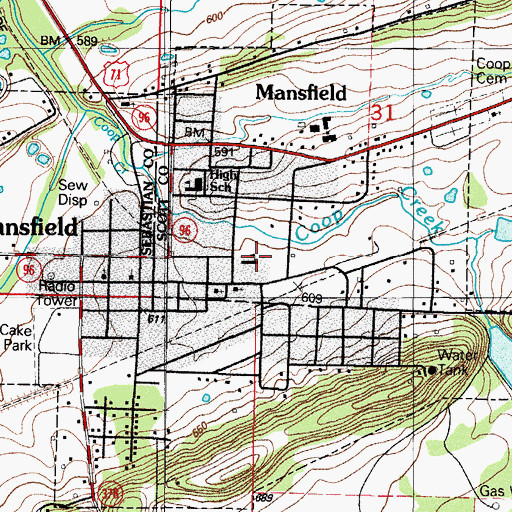 Topographic Map of Mansfield Elementary School, AR
