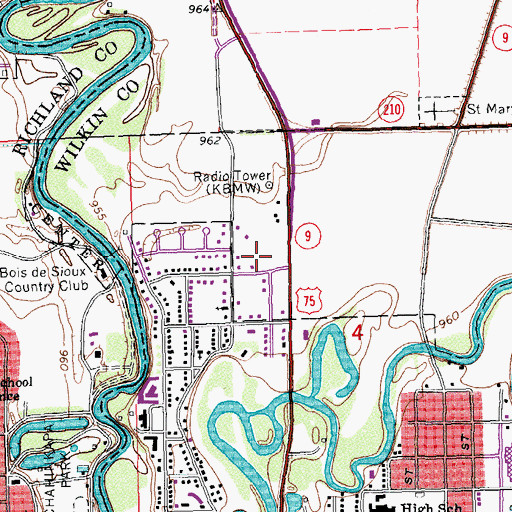 Topographic Map of KBMW-AM (Breckenridge) (Wahpet), MN