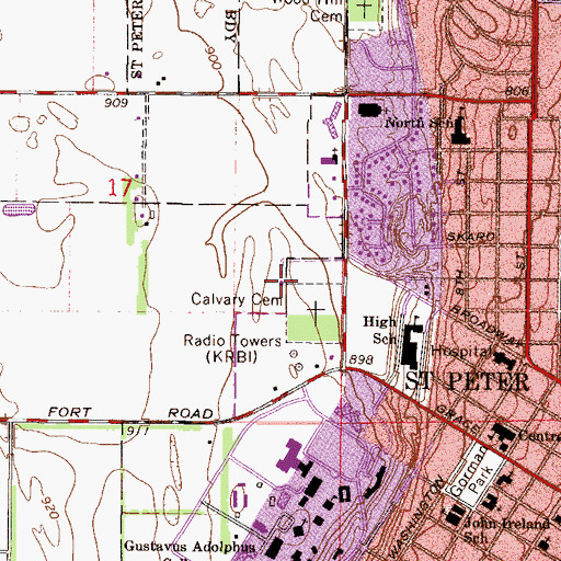 Topographic Map of KRBI-AM (Saint Peter), MN