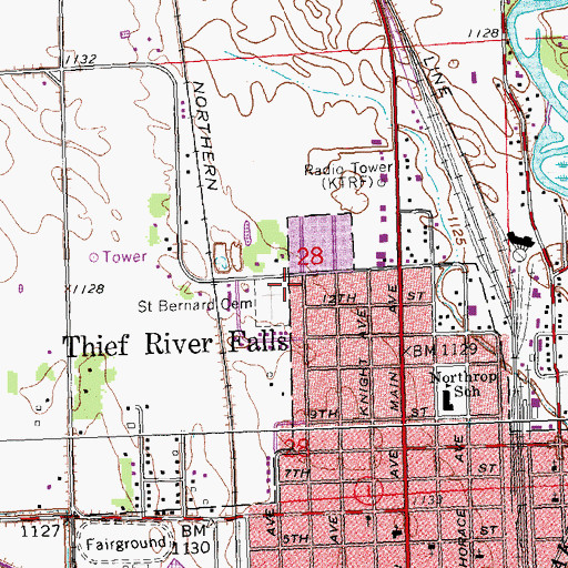 Topographic Map of KTRF-AM (Thief River Falls), MN
