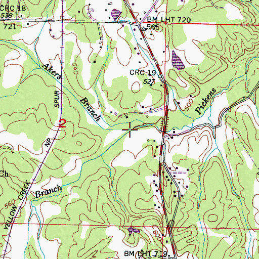 Topographic Map of Akers Branch, MS