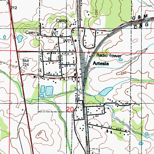 Topographic Map of Artesia, MS
